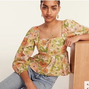 Squareneck tie-front top in zinnia floral